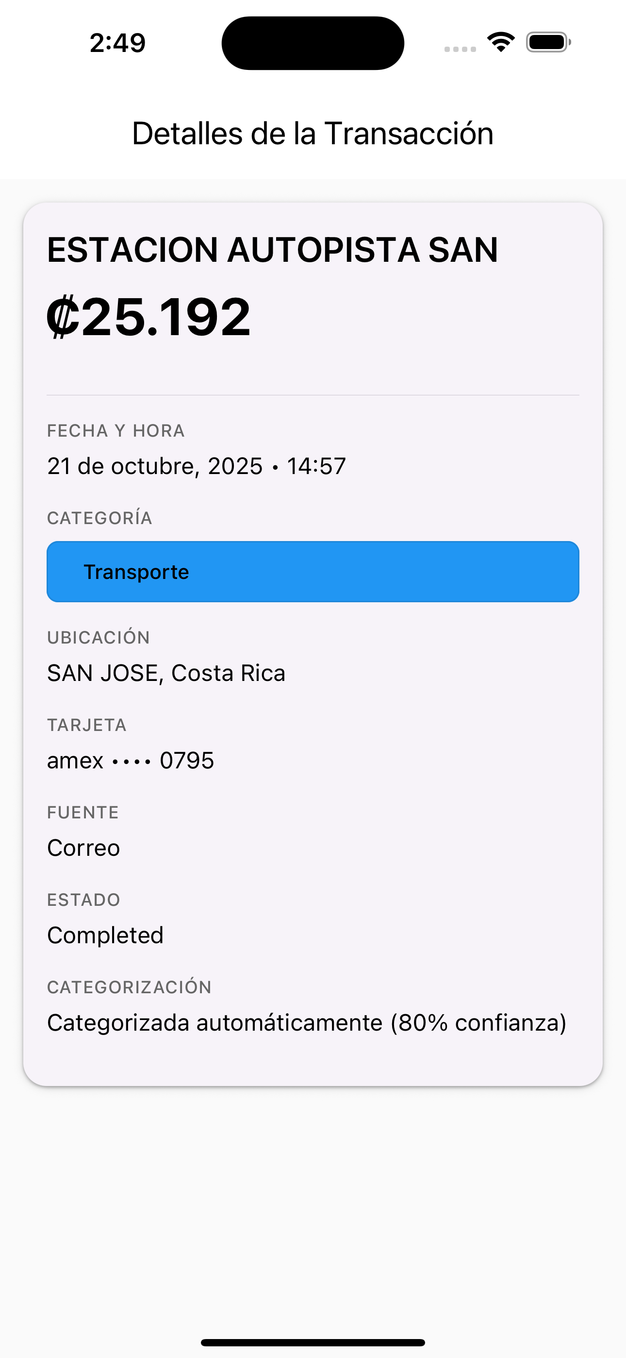 Detalle de transacción individual